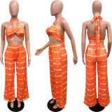 EVE Sexy Stripe Print Halter Tops And Loose Pants Two Piece Set BGN-298