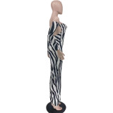 EVE Stripe Print Backless Long Sleeve Maxi Dress WAF-77608