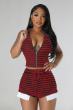 EVE Sleeveless Stripe Zipper Two Piece Shorts Set YD-8752