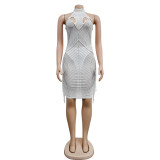 EVE Solid Color Mesh Hot Drill Mini Dress BY-6353