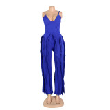EVE Sexy Solid Sling Tops And Tassel Pants Two Piece Set AIL-246