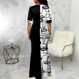 EVE Fashion Print Color Block Slit Maxi Dress SMR-11983