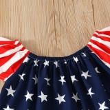Kids Girls American Flag Print Tops And Denim Shorts 2 Piece Set YKTZ-57