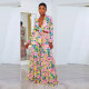 EVE Plus Size Print Long Sleeve Tie Up Two Piece Pants Set NY-2749