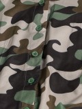 EVE Plus Size Camouflage Print Lapel Mesh Patchwork Maxi Dress SH-390497