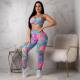 EVE Tie Dye Print Hollow Out Sport Two Piece Pants Set SMD-23009