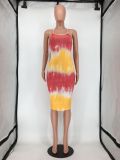 EVE Tie Dye Print Sling Backless Midi Dress SMD-23008