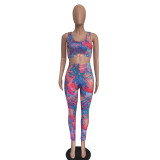 EVE Tie Dye Print Hollow Out Sport Two Piece Pants Set SMD-23009