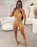 EVE Sexy Hollow Out Sequin Backless Two Piece Shorts Set QXTF-8187