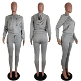 EVE Solid Casual Sport Hooded Sweatshirt Two Piece Set LUO-6626