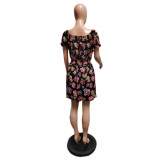 EVE Casual Tie Up One Shoulder Print Dress QXTF-8185