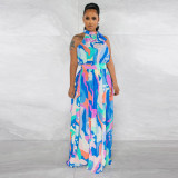 EVE Printed Sleeveless Waistline Maxi Dress YF-10552