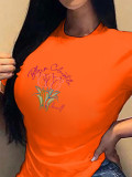 EVE Plus Size Flowers Print Short Sleeve T Shirt SXF-30602
