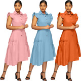 EVE Solid Color BIg Swing Irregular Shirt Dress OMY-11017