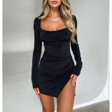 EVE Sexy Solid Color Backless Slit Mini Dress ASL-6682