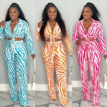 EVE Long Sleeve Print Lapel Neck Two Piece Pants Set XMY-9440