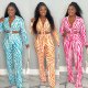 EVE Long Sleeve Print Lapel Neck Two Piece Pants Set XMY-9440
