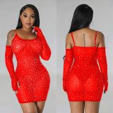 EVE Sexy Mesh Hot Diamond Sling Mini Dress BY-6507