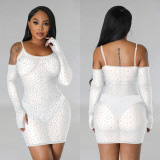 EVE Sexy Mesh Hot Diamond Sling Mini Dress BY-6507