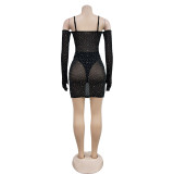 EVE Sexy Mesh Hot Diamond Sling Mini Dress BY-6507