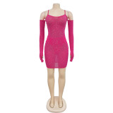 EVE Sexy Mesh Hot Diamond Sling Mini Dress BY-6507