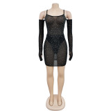 EVE Sexy Mesh Hot Diamond Sling Mini Dress BY-6507