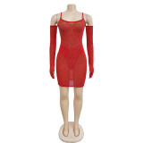 EVE Sexy Mesh Hot Diamond Sling Mini Dress BY-6507
