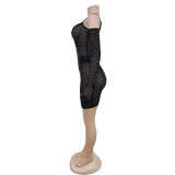 EVE Sexy Mesh Hot Diamond Sling Mini Dress BY-6507