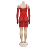 EVE Sexy Mesh Hot Diamond Sling Mini Dress BY-6507