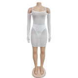 EVE Sexy Mesh Hot Diamond Sling Mini Dress BY-6507