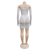 EVE Sexy Mesh Hot Diamond Sling Mini Dress BY-6507