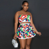 EVE Sexy Print Wrap Chest And Pleated Skirt Two Piece Set YF-10566