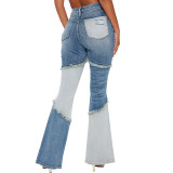 EVE Fashion Patchwork Holes Flare Jeans HSF-2711