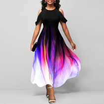 EVE Gradient Print Off Shoulder Midi Dress XHSY-19585