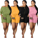 EVE Solid Color Drawstring Two Piece Shorts Set BLX-63006
