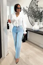 EVE Solid Color Long Sleeve Irregular Shirt XMY-9443