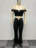 EVE Solid Sleeveless And High Waist Flare Pants 2 Piece Set NY-2768