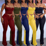EVE Solid Sleeveless And High Waist Flare Pants 2 Piece Set NY-2768