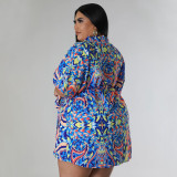 EVE Plus Size Casual Print Tie Up Two Piece Shorts Set NNWF-7889