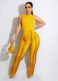 EVE Solid Sleeveless Vest And Tassel Pants Two Piece Set MDF-5380