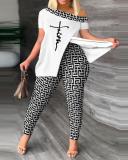 EVE Plus Size Fashion Print Slit Tops And Pants Two Piece Set SHD-9619