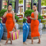 EVE Solid Color Pleated Tube Tops Dress BY-6585