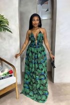 EVE Summer Holiday Print Halter Long Dress GYLY-10197