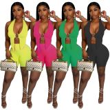EVE Solid Color Backless Halter Sexy Two Piece Set CJF-3110