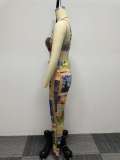 EVE Fashion Print Sling Two Piece Pants Set(With Waist Belt) NY-2769