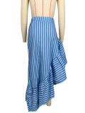 EVE Sexy Zipper Stripe Ruffle Irregular Skirt GZYF-8225