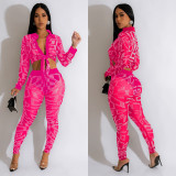 EVE Long Sleeve Mesh Hot Drill Two Piece Pants Set BY-6549
