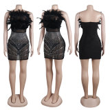 EVE Plus Size Feather Hot Diamond Tube Tops Dress NY-2775