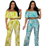 EVE Fashion Print One Shoulder Two Piece Pants Set GYLY-10196