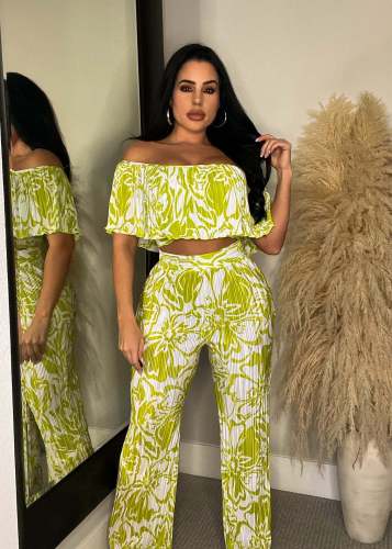 EVE Fashion Print One Shoulder Two Piece Pants Set GYLY-10196